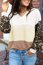 Wild Leopard Contrast Sleeve Colorblock Waffle Knit Top