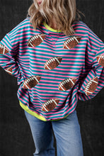 Green Stripe Sequin Rugby Football Graphic Colorblock Edge Game Day Sweatshirt