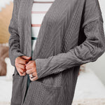 Medium Grey  Solid Textured Open Front Cardigan with Pocket