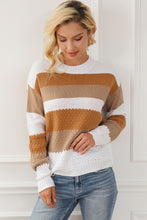 Chestnut Striped Cable Knit Drop Shoulder Sweater