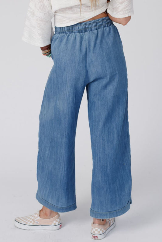 Pantalones anchos con cintura con cordón y pierna ancha