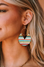 Multicolor Rainbow Stripe Pattern Notch Round Wooden Pendant Earrings