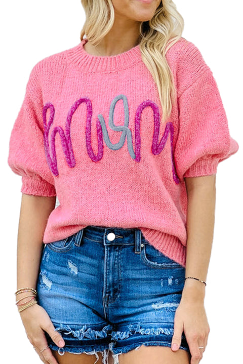 Bonbon Mom Tinsel Front Short Sleeve Sweater