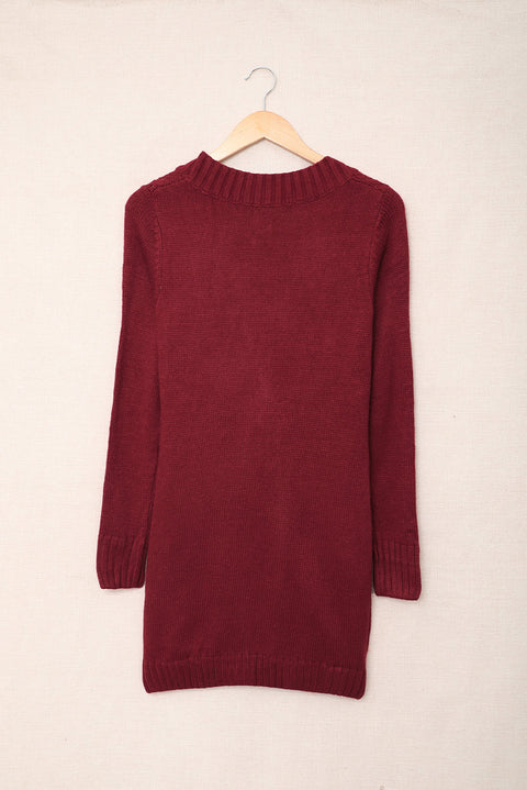 Burgundy Front Pocket and Buttons Closure Cardigan