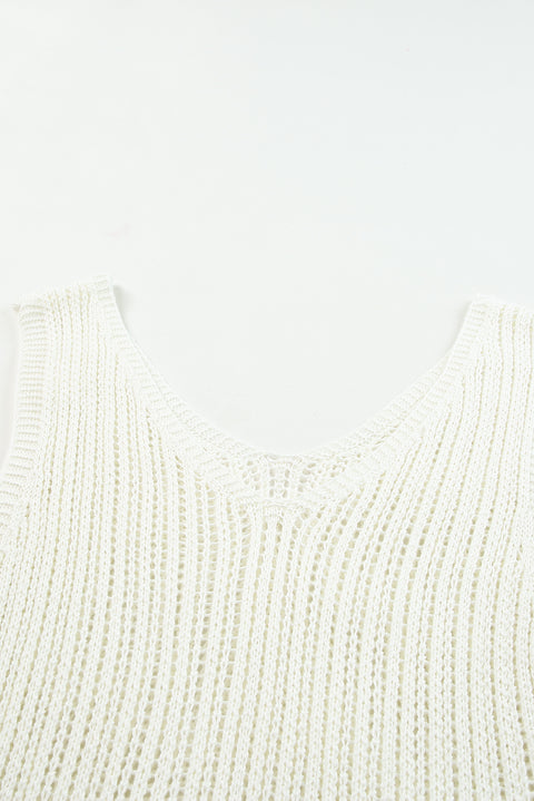 Hollowed Knit V Neck Tank Top