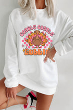 White Gobble Gobble Turkey Graphic Crewneck Thanksgiving Sweatshirt