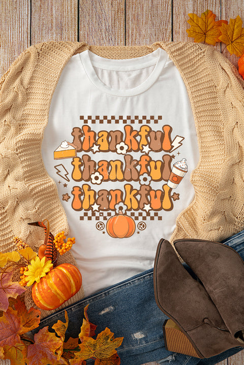 Khaki thankful Crew Neck Thanksgiving Graphic Tee