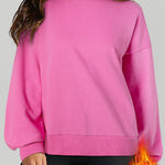 Bonbon Solid Fleece Lined Drop Shoulder High Low Sweatshirt