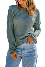 Waffle Knit Drop Shoulder Long Sleeve Top