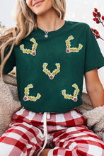 Green Christmas Reindeer Antler Patched Graphic Tee