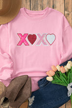 Pink Sequin Heart XOXO Graphic Drop Shoulder Valentines Sweatshirt