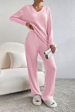 Light Pink Ribbed Knit V Neck Slouchy Two-piece Outfit