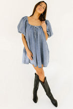 Myosotis Bubble Sleeve Square Neck Denim Babydoll Dress