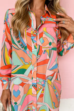 Multicolor Geometric Abstract Print Long Sleeve Shirt Dress