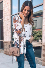 Floral Print Open Front Bell Sleeve kimono