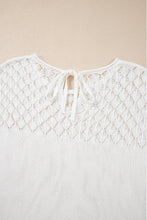 White Eyelet Knit Tied Back Short Sleeve Sweater