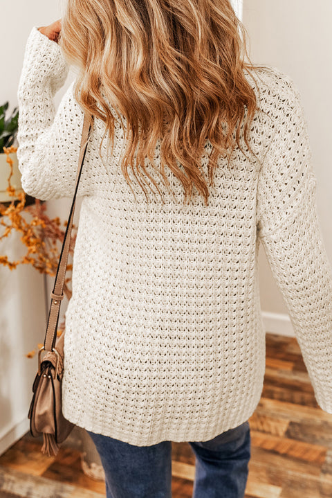 Black Hollow-out Crochet V Neck Sweater