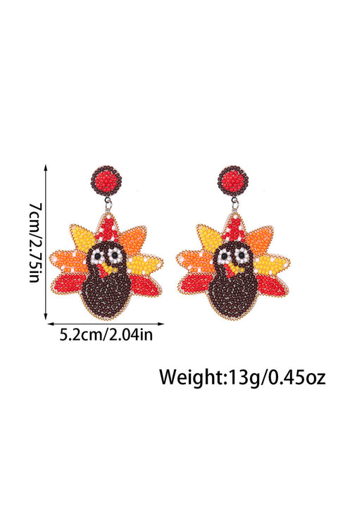 Cinnamon Beaded Turkey Thanksgiving Holiday Earrings