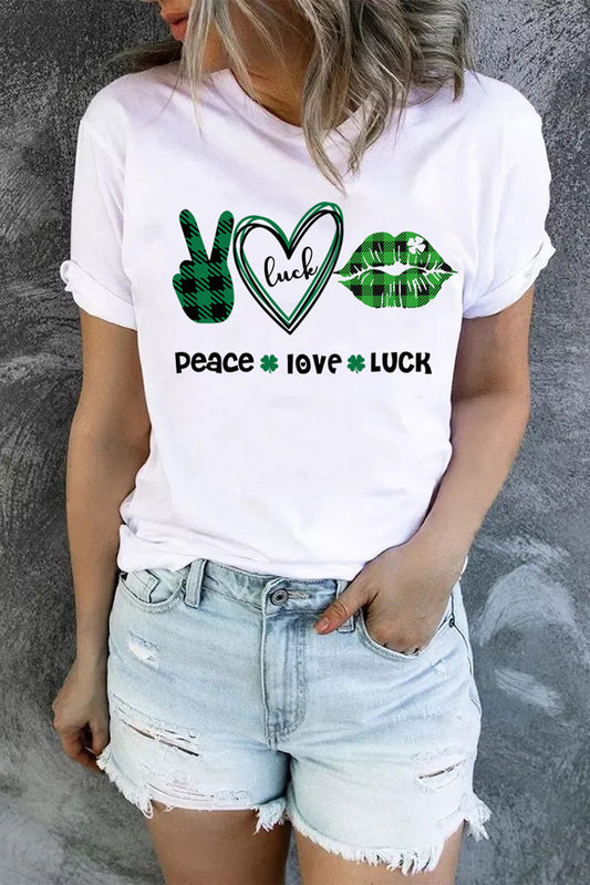 Camiseta con cuello redondo y estampado gráfico de Peach Love Luck