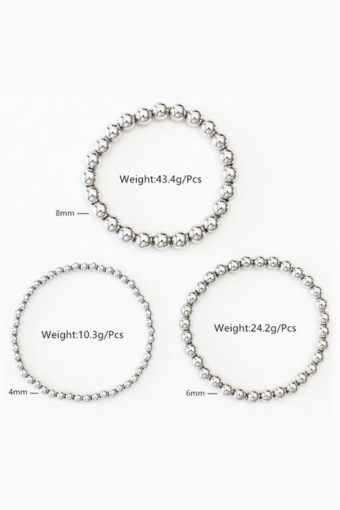 Silvery 3pcs 4/6/8mm Bead Bracelet Set