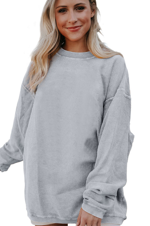 Light Grey Ribbed Corded Oversized Sweatshirt