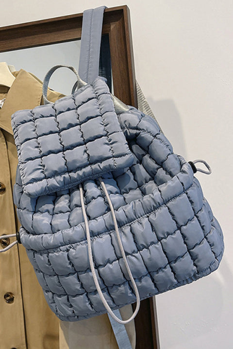 Dusk Blue Solid Flapped Quilted Puffer Backpack