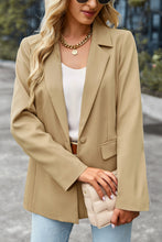 Khaki Solid Color Single Button Lapel Collar Pocketed Blazer