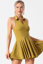 Mustard V Neck Sleeveless Active Pleated Dress