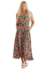 Black Boho Floral Print Thin Straps Sleeveless High Waist Maxi Dress