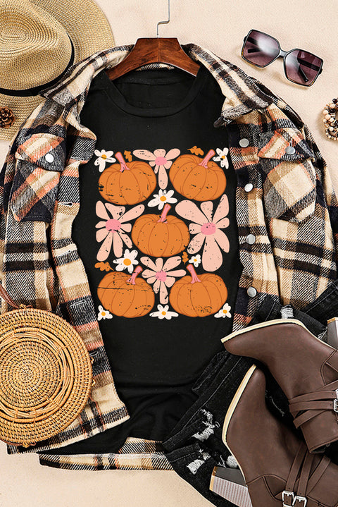 Black Pumpkin Flower Square Graphic Tee