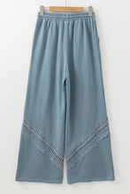 Dusk Blue Lace Crochet Patched Lace-up High Waist Wide Leg Pants