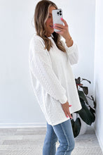 White Cable Textured Loose Plus Size Sweatshirt