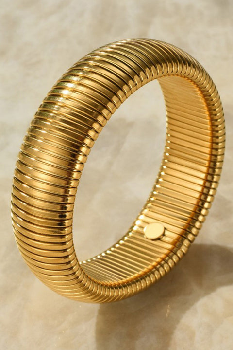 Gold Textured Striped Plated Titanium Steel Chunky Bangle