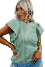 Moonlight Jade Solid Color Textured Flutter Sleeve Top