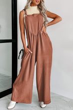 Gold Flame Textured Buttoned Straps Ruched Wide Leg Jumpsuit