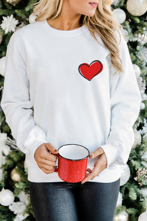 Heart Shaped Embroidered Pullover Sweatshirt