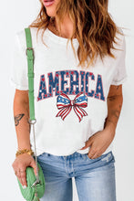 White AMERICA Flag Bow Knot Print Round Neck Top