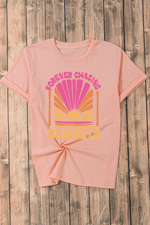 Pink FOREVER CHASING SUNSET Graphic T Shirt