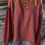 Mineral Red Two Tone Patchwork Drop Shoulder Pullover Sweatshirt