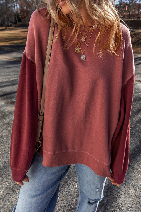 Mineral Red Two Tone Patchwork Drop Shoulder Pullover Sweatshirt