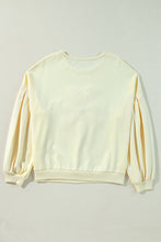 Beige Tinsel Flower Dropped Puff Sleeve Sweatshirt