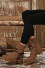 Chestnut Suede Woven Lace-up Strap Side Zip Boots