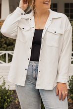 Beige Plus Size Textured Flap Pockets Jacket