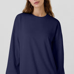 Navy Blue Solid Fleece Lined Drop Shoulder High Low Sweatshirt