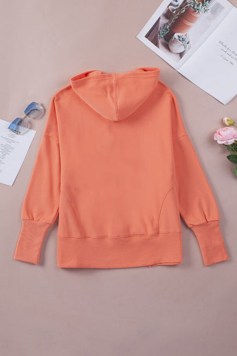 Batwing Sleeve Pocketed Henley Hoodie