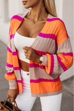 Black Striped Colorblock Drop Shoulder Slouchy Cardigan