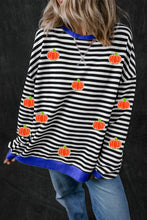 Black Stripe Glitter Halloween Pumpkin Print Oversized Sweatshirt