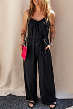 Black Textured Belted Wide Leg Sleeveless Jumpsuit