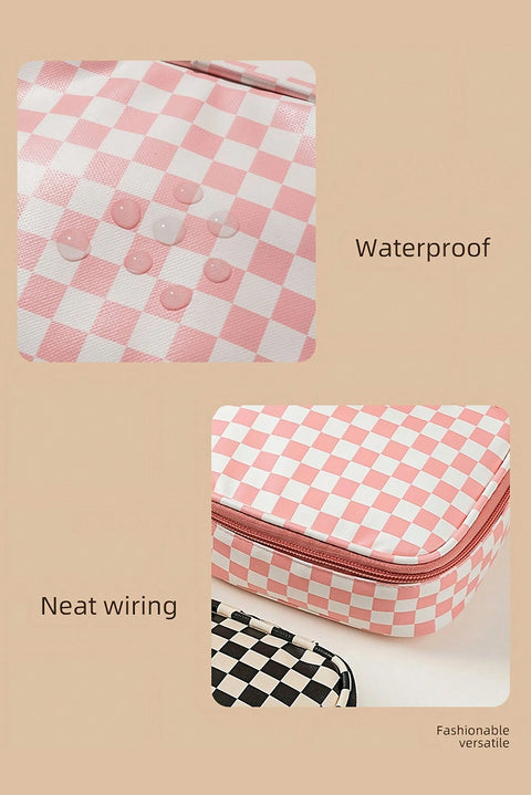 Light Pink Checkered Pattern Small Cosmetic Bag