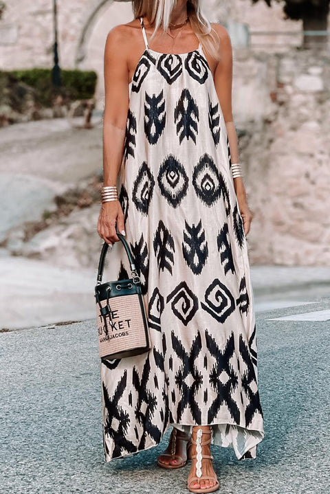 Black Plus Size Western Print Halter Maxi Dress